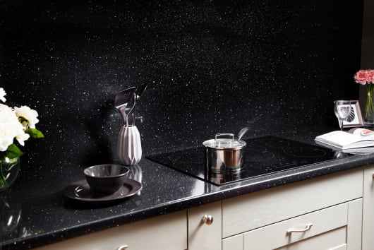 6mm Edge Kitchen Counter Black Sparkle Laminate Worktop 3M x 600 x 38mm Gloss 