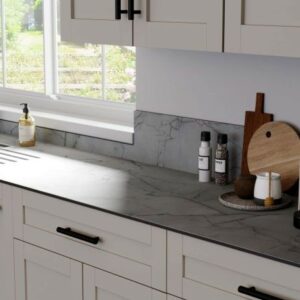 Solid laminate grey marble effect worktop upstand