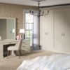 Modern bedroom with Shaker Style wardrobe doors in Oakgrain Mussel colour