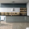 High gloss dust grey kitchen featuring handleless doors